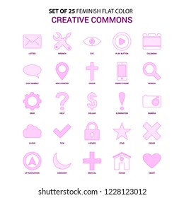Set of 25 Feminish Creative Commons Flat Color Pink Icon set