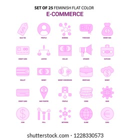 Set of 25 Feminish E-Commerce Flat Color Pink Icon set