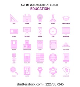 Set of 25 Feminish Education Flat Color Pink Icon set