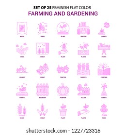 Set of 25 Feminish Farming and Gardening Flat Color Pink Icon set