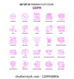 Set of 25 Feminish GDPR Flat Color Pink Icon set