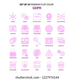 Set of 25 Feminish GDPR Flat Color Pink Icon set