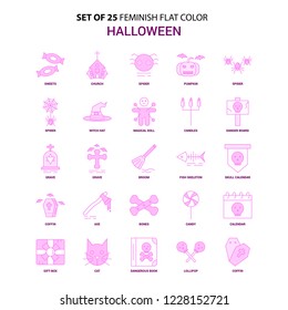 Set of 25 Feminish Halloween Flat Color Pink Icon set