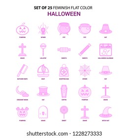 Set of 25 Feminish Halloween Flat Color Pink Icon set