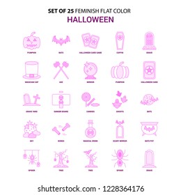 Set of 25 Feminish Halloween Flat Color Pink Icon set