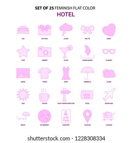 Set of 25 Feminish Hotel Flat Color Pink Icon set