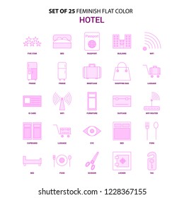 Set of 25 Feminish Hotel Flat Color Pink Icon set