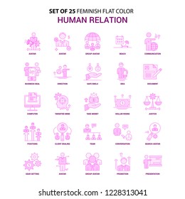 Set of 25 Feminish Human Relation Flat Color Pink Icon set