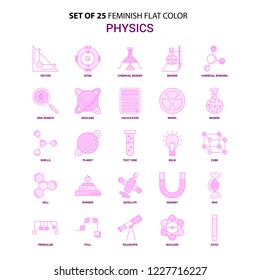 Set of 25 Feminish Physics Flat Color Pink Icon set