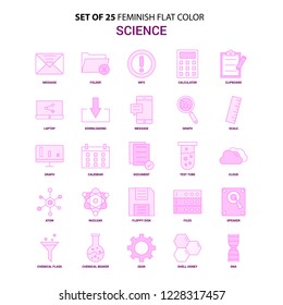 Set of 25 Feminish Science Flat Color Pink Icon set