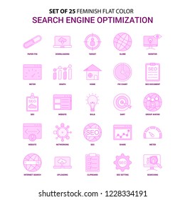 Set of 25 Feminish Search Engine Optimization Flat Color Pink Icon set