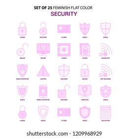 Set of 25 Feminish Security Flat Color Pink Icon set