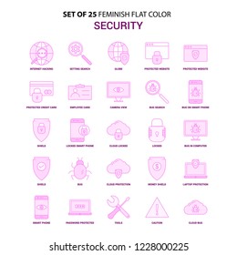Set of 25 Feminish Security Flat Color Pink Icon set