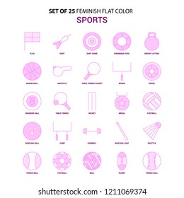 Set of 25 Feminish Sports Flat Color Pink Icon set