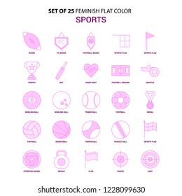 Set of 25 Feminish Sports Flat Color Pink Icon set