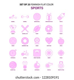 Set of 25 Feminish Sports Flat Color Pink Icon set