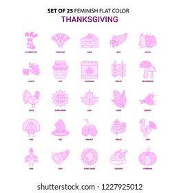 Set of 25 Feminish Thanksgiving  Flat Color Pink Icon set