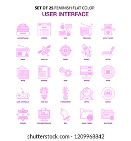 Set of 25 Feminish User Interface  Flat Color Pink Icon set