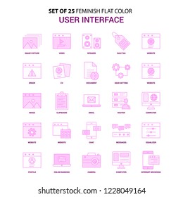 Set of 25 Feminish User Interface  Flat Color Pink Icon set