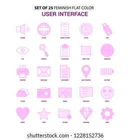 Set of 25 Feminish User Interface  Flat Color Pink Icon set