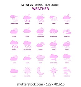 Set of 25 Feminish Weather Flat Color Pink Icon set