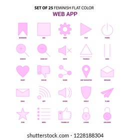 Set of 25 Feminish Web App Flat Color Pink Icon set