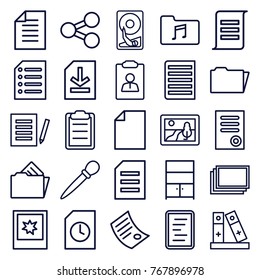 Set of 25 file outline icons such as photos, nail sawing, document, picture, paper, resume, share, binder, music folder, clipboard, folder, file, document in folder, cupboard