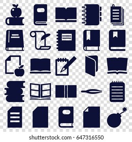 Set of 25 filled icons such as book, tweezers
