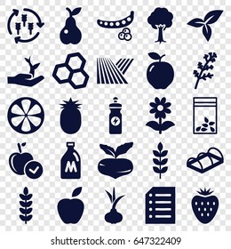 Set of 25 filled icons such as wheat, field, harvest, milk can, onion, apple