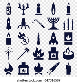 Set of 25 flame filled icons such as rocket, candle, sparklers, blowtorch