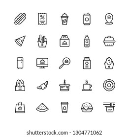 Set of 25 food icon in line art.