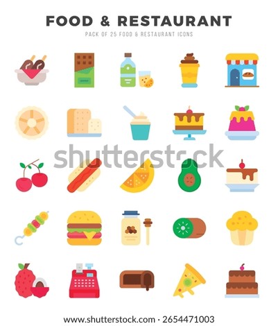 Set of 25 Food and Restaurant Flat Icons Pack.