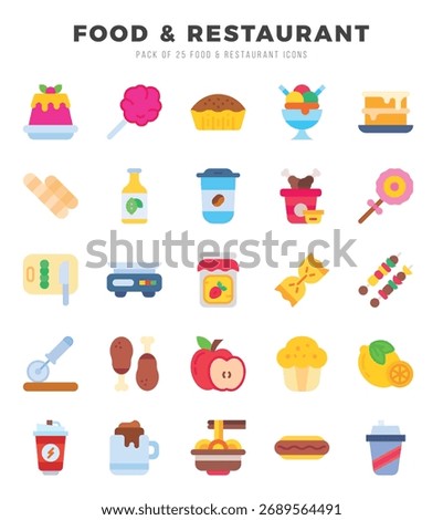 Set of 25 Food and Restaurant Flat Icons Pack.