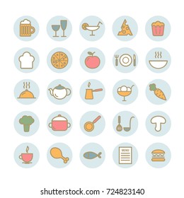 Set of 25 food vector linear icons. Kitchen and restaurant flat icons for web design