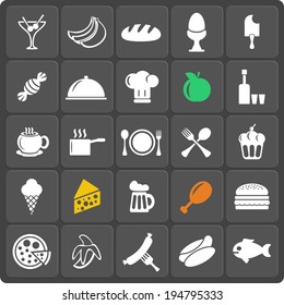 Set of 25 food vector web and mobile icons in flat design.