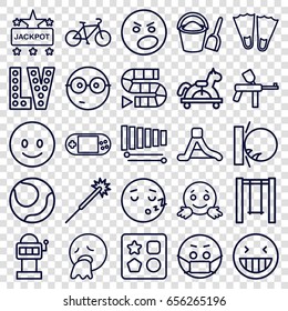 Set of 25 fun outline icons such as from toy for beach, jackpot, sparklers