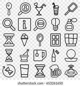 Set of 25 glass outline icons such as window, perfume, mirror, powder