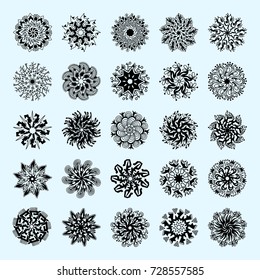 set of 25 hand drawing christmas snowflakes for winter design, vector illustration collection