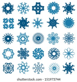 set of 25 hand drawn decorative snowflakes for your design