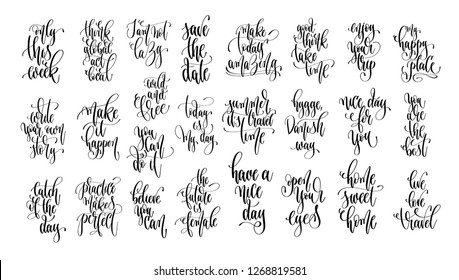 set of 25 hand lettering inscription text, motivation and inspiration positive quotes, calligraphy vector illustration collection