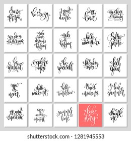 set of 25 hand lettering inscription text, motivation and inspiration positive quotes design, calligraphy vector illustration collection