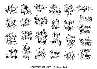 set of 25 hand lettering inscription, love letters positive quotes, calligraphy vector illustration collection 