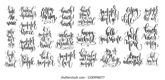 set of 25 hand lettering inscriptions text to summer holiday design, calligraphy vector illustration collection