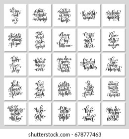 set of 25 hand lettering motivational and inspirational quotes poster, calligraphy vector illustration collection