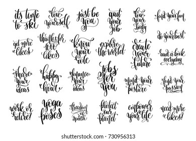 set of 25 handwritten lettering inscription motivation and inspiration positive quotes design, calligraphy vector illustration collection