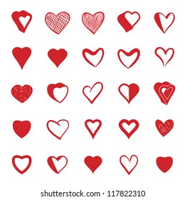 Set of 25 hearts icons, vector.