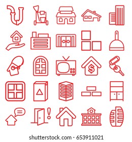 Set of 25 home outline icons such as sliding doors, window, brick wall, key