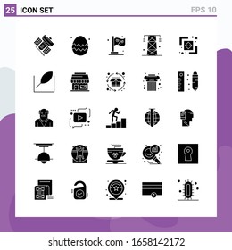Set of 25 icons in solid style. Creative Glyph Symbols for Website Design and Mobile Apps. Simple Solid Icon Sign Isolated on White Background. 25 Icons.
