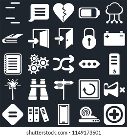 Set Of 25 icons such as Add, Wireless internet, Smartphone, Archive, Equal, Battery, More, Street, Magic wand, Notebook, Dislike, Notification, web UI editable icon pack, pixel perfect