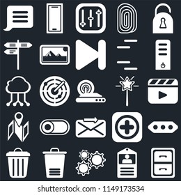 Set Of 25 icons such as Archive, Id card, Settings, Trash, Garbage, Server, Magic wand, Send, Map, Street, Controls, Smartphone, web UI editable icon pack, pixel perfect